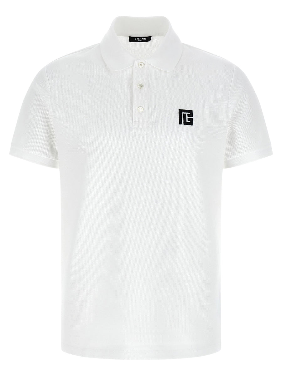 Balmain Embroidered Polo Shirt White Black Cotton Pique