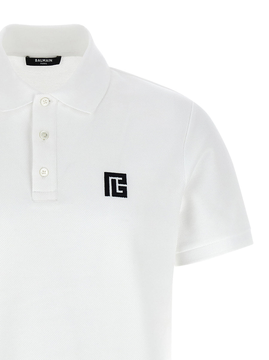 Balmain Embroidered Polo Shirt White Black Cotton Pique