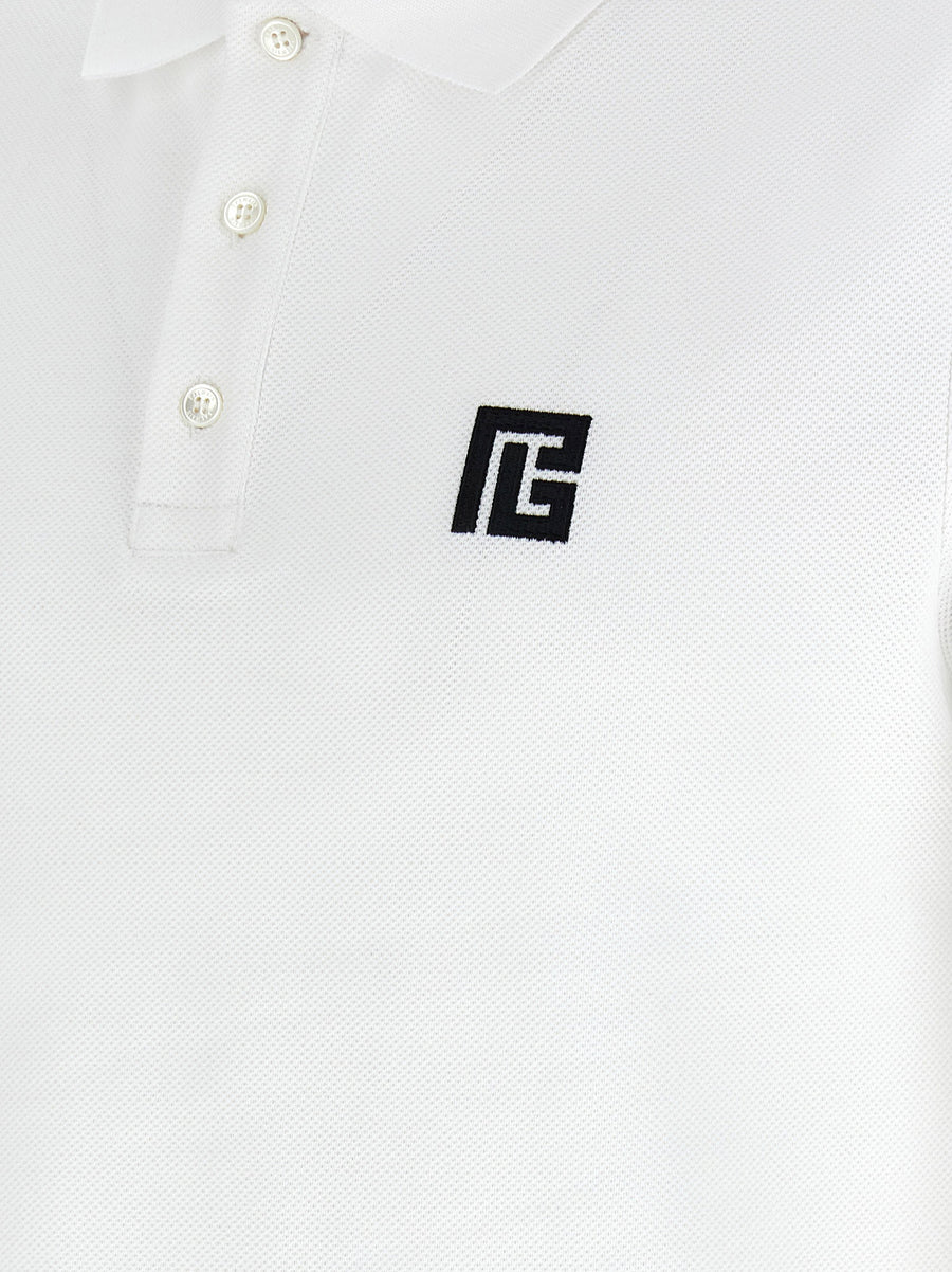 Balmain Embroidered Polo Shirt White Black Cotton Pique