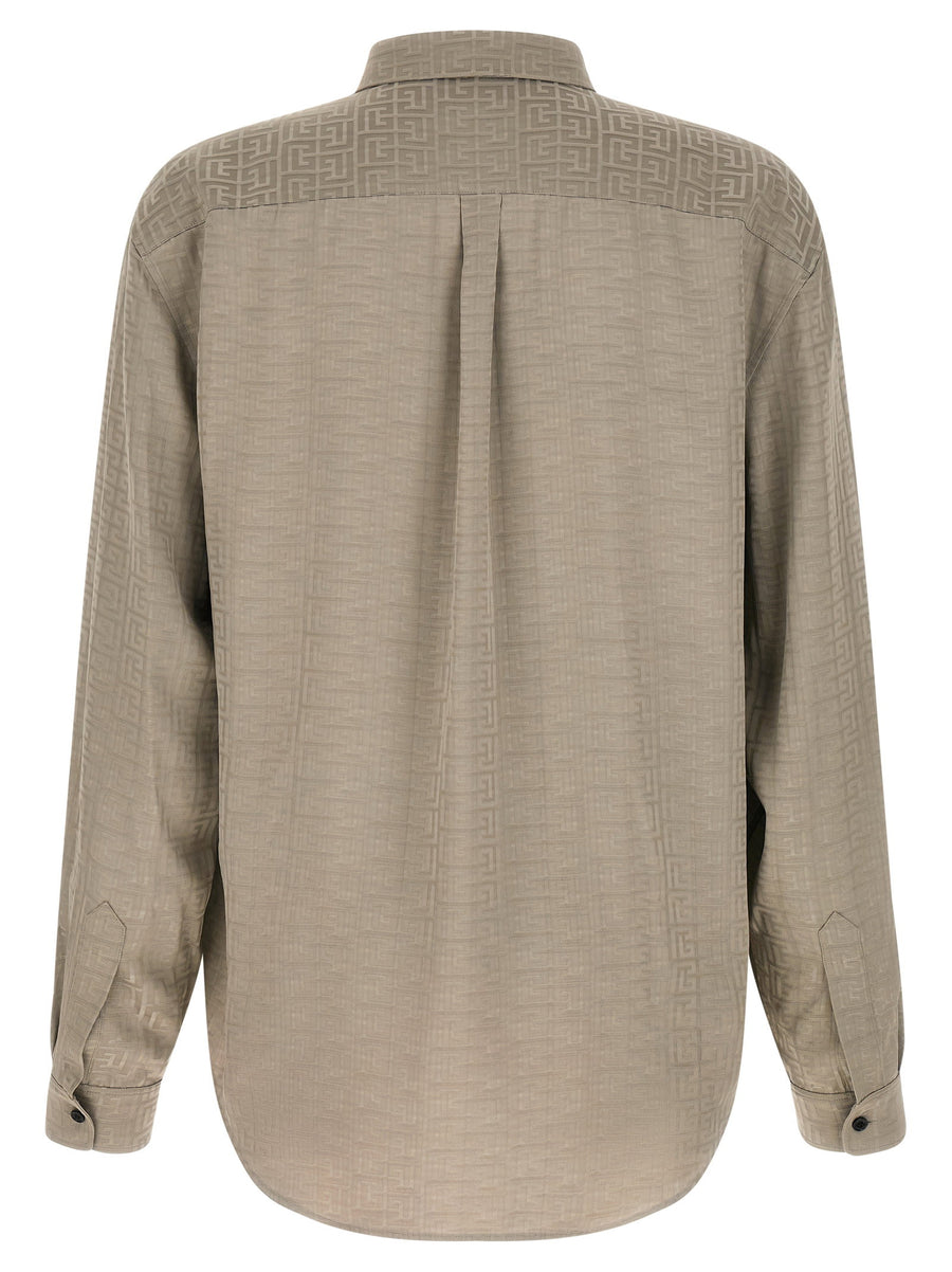 Balmain Jacquard Monogram Shirt For Men Allover Gray Viscose Polished Luxury Luxurious Texture Versatile