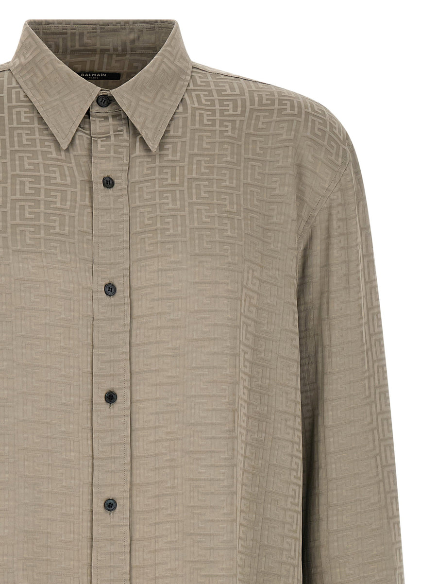 Balmain Jacquard Monogram Shirt For Men Allover Gray Viscose Polished Luxury Luxurious Texture Versatile