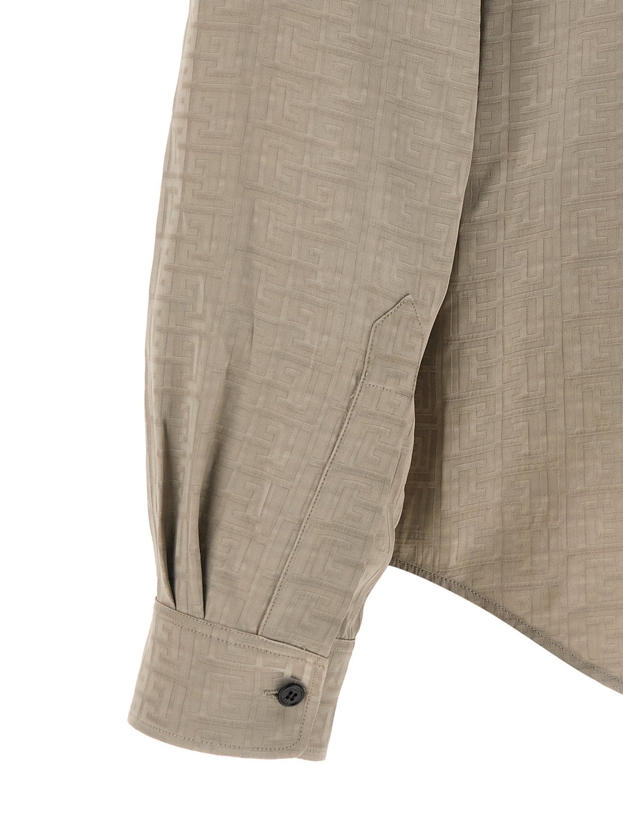 Balmain Jacquard Monogram Shirt For Men Allover Gray Viscose Polished Luxury Luxurious Texture Versatile