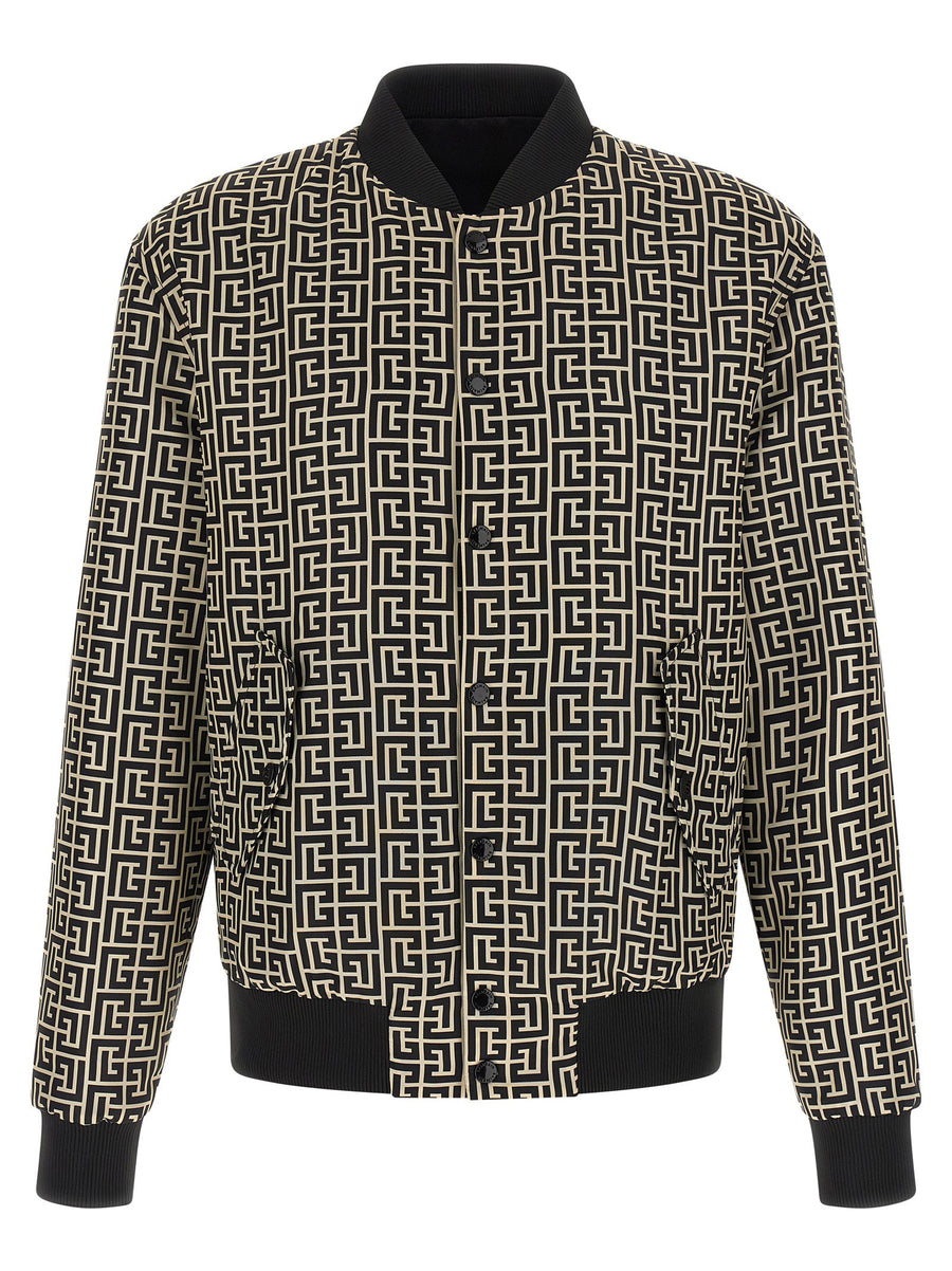 Balmain Monogram Reversible Bomber Jacket For Men Two Sided Nylon Print And Silk Effect Premium Luxury Outerwear