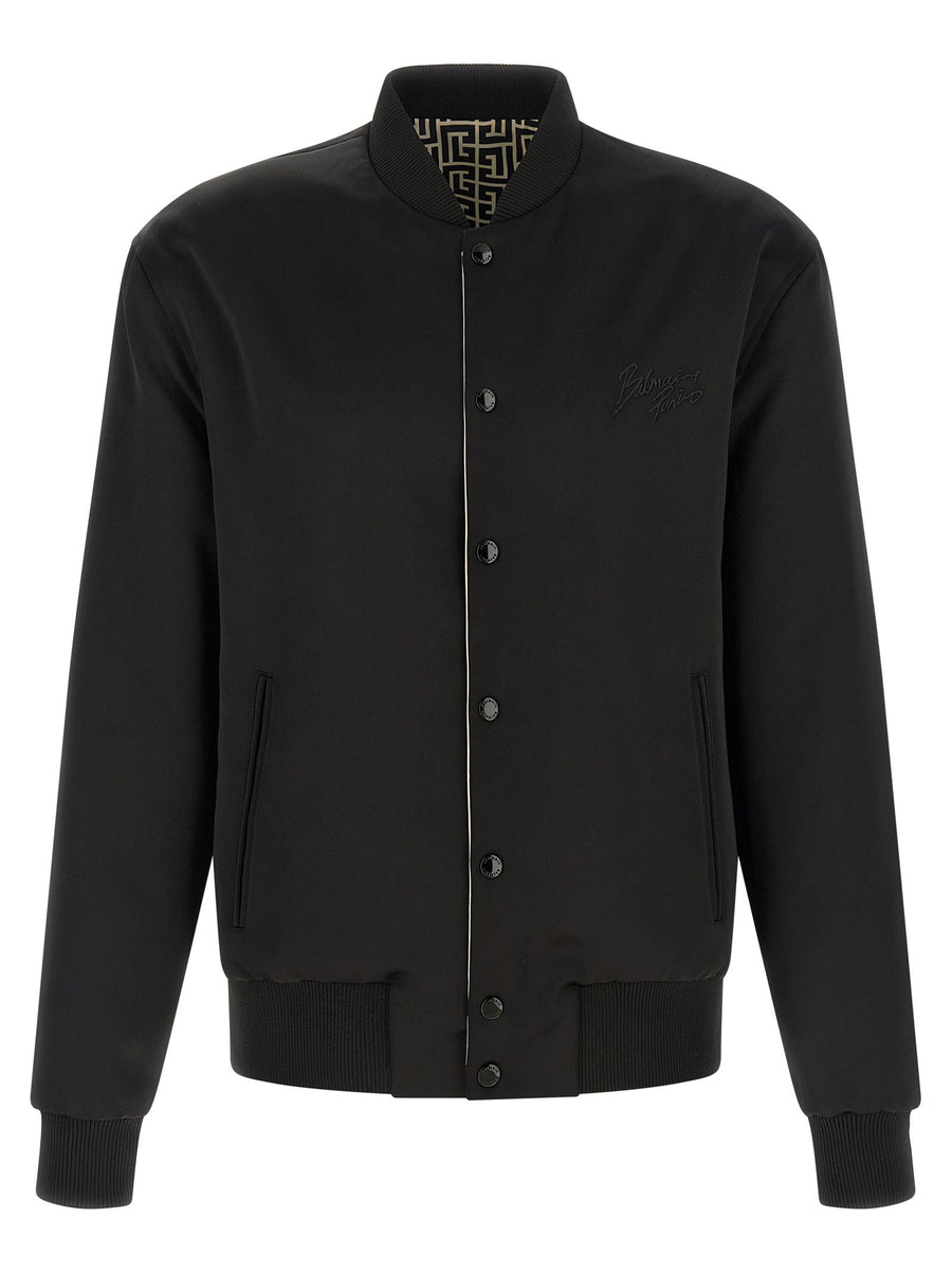 Balmain Monogram Reversible Bomber Jacket For Men Two Sided Nylon Print And Silk Effect Premium Luxury Outerwear