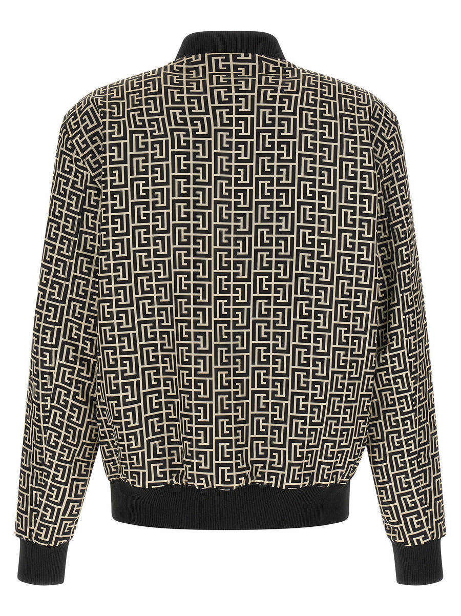 Balmain Monogram Reversible Bomber Jacket For Men Two Sided Nylon Print And Silk Effect Premium Luxury Outerwear