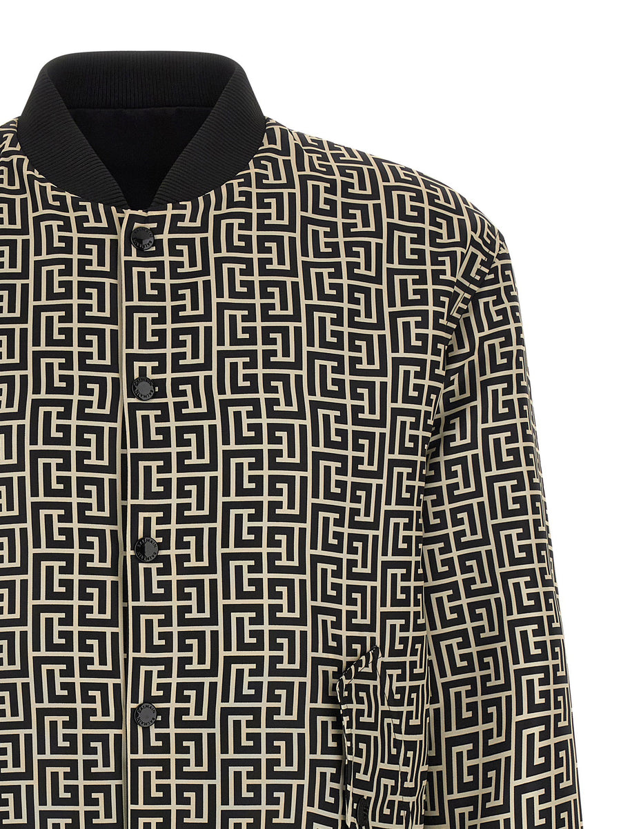 Balmain Monogram Reversible Bomber Jacket For Men Two Sided Nylon Print And Silk Effect Premium Luxury Outerwear