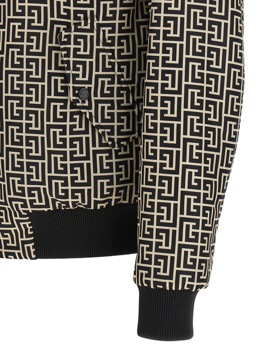 Balmain Monogram Reversible Bomber Jacket For Men Two Sided Nylon Print And Silk Effect Premium Luxury Outerwear