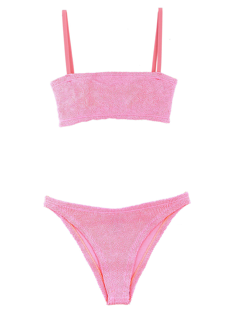 Hunza G Gigi Bikini Pink Crinkle Fabric One Size Sporty Top High Cut For Women Sculpted Silhouette