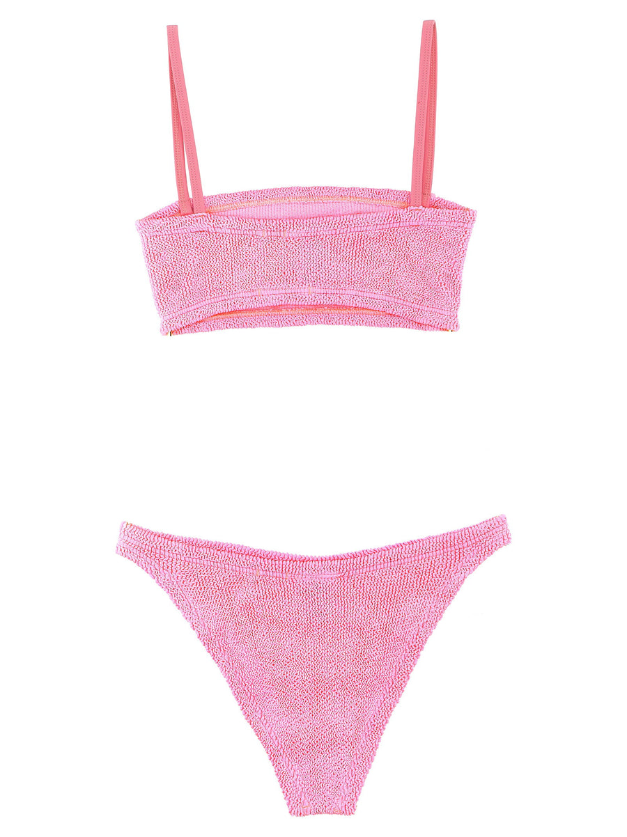 Hunza G Gigi Bikini Pink Crinkle Fabric One Size Sporty Top High Cut For Women Sculpted Silhouette