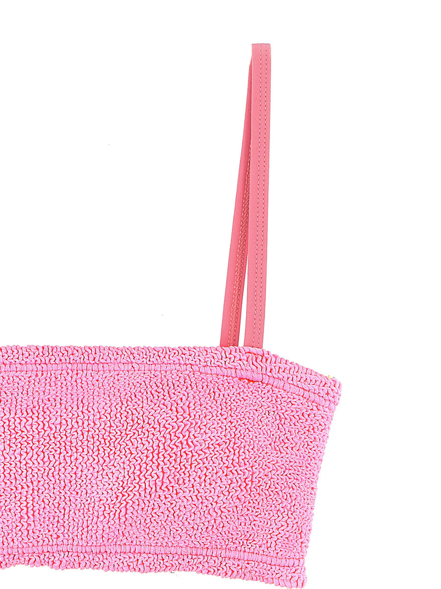 Hunza G Gigi Bikini Pink Crinkle Fabric One Size Sporty Top High Cut For Women Sculpted Silhouette
