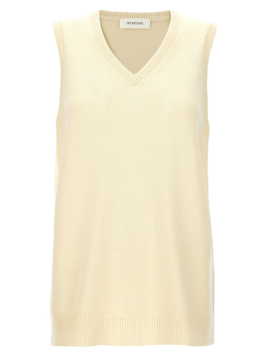 Sportmax Gimmy Vest Women Luxurious Wool Cashmere Layering Piece With V Neck Yellow Accent True To Size