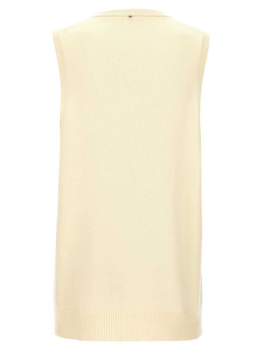 Sportmax Gimmy Vest Women Luxurious Wool Cashmere Layering Piece With V Neck Yellow Accent True To Size