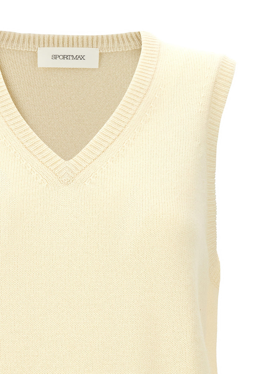 Sportmax Gimmy Vest Women Luxurious Wool Cashmere Layering Piece With V Neck Yellow Accent True To Size