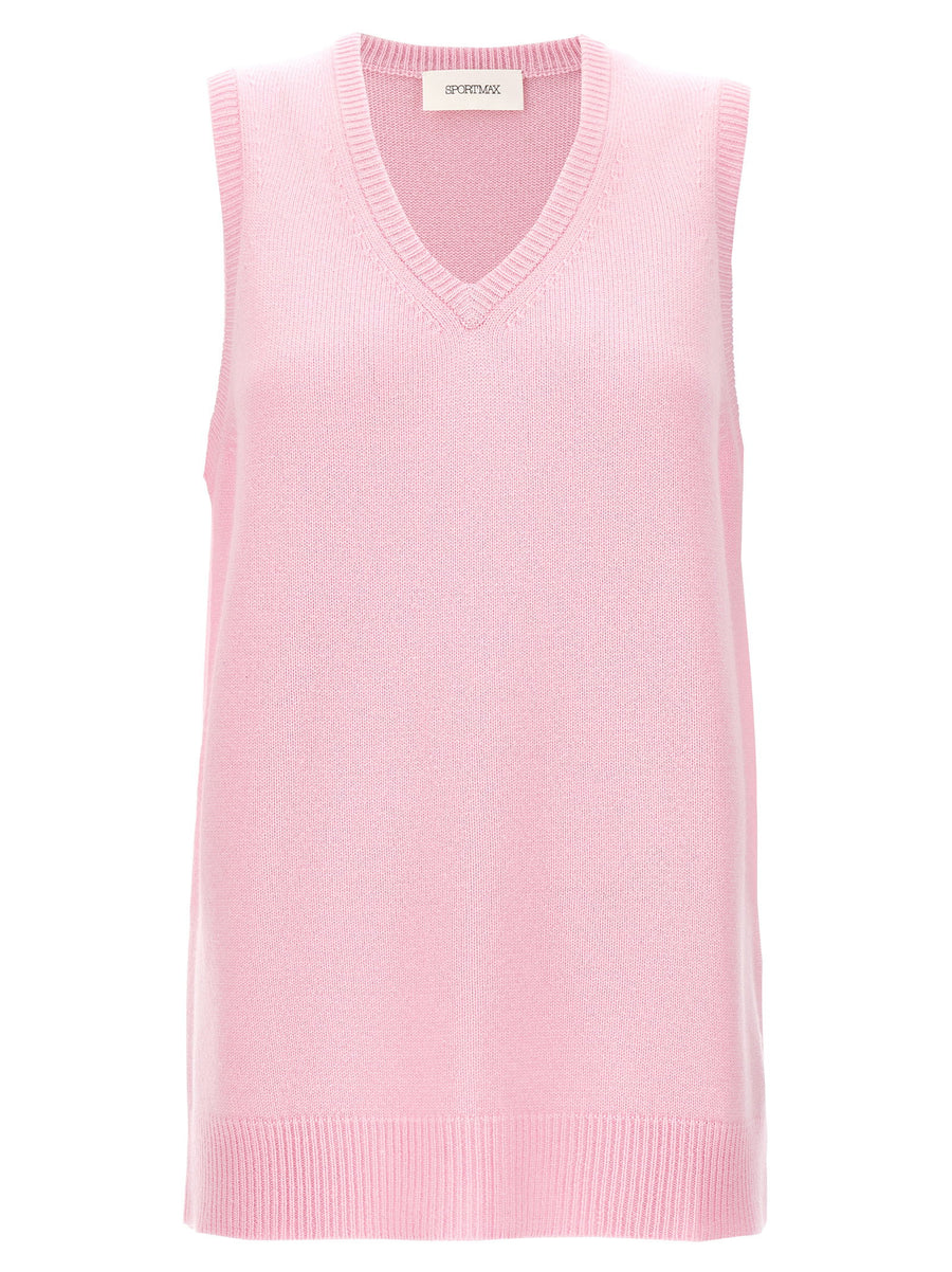 Sportmax Gimmy Vest for Women Pink Wool Cashmere Luxury Knit V-Neck Office and Weekend Wear