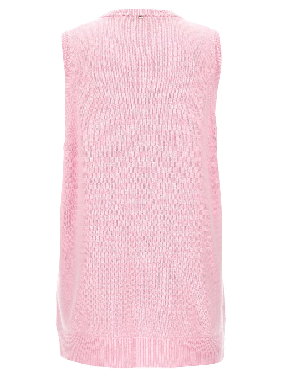 Sportmax Gimmy Vest for Women Pink Wool Cashmere Luxury Knit V-Neck Office and Weekend Wear