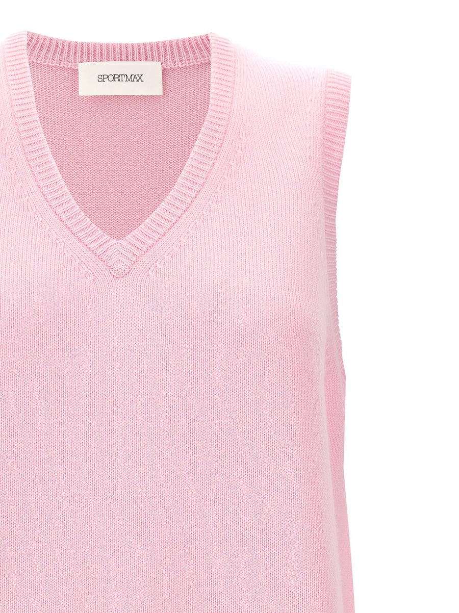 Sportmax Gimmy Vest for Women Pink Wool Cashmere Luxury Knit V-Neck Office and Weekend Wear