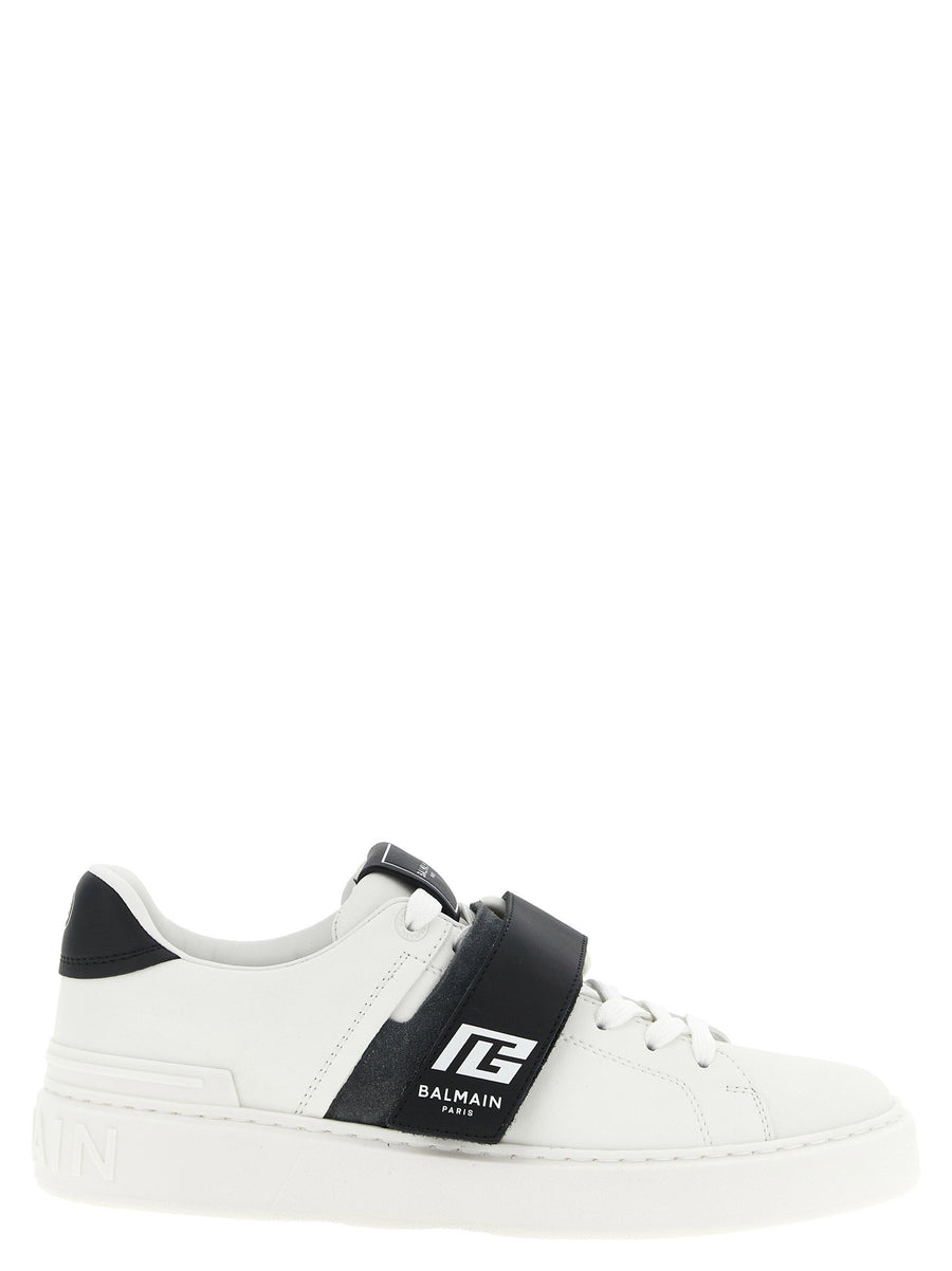 Balmain B Court Sneakers for Men Premium Calfskin Leather Bold Logo Patch White Black