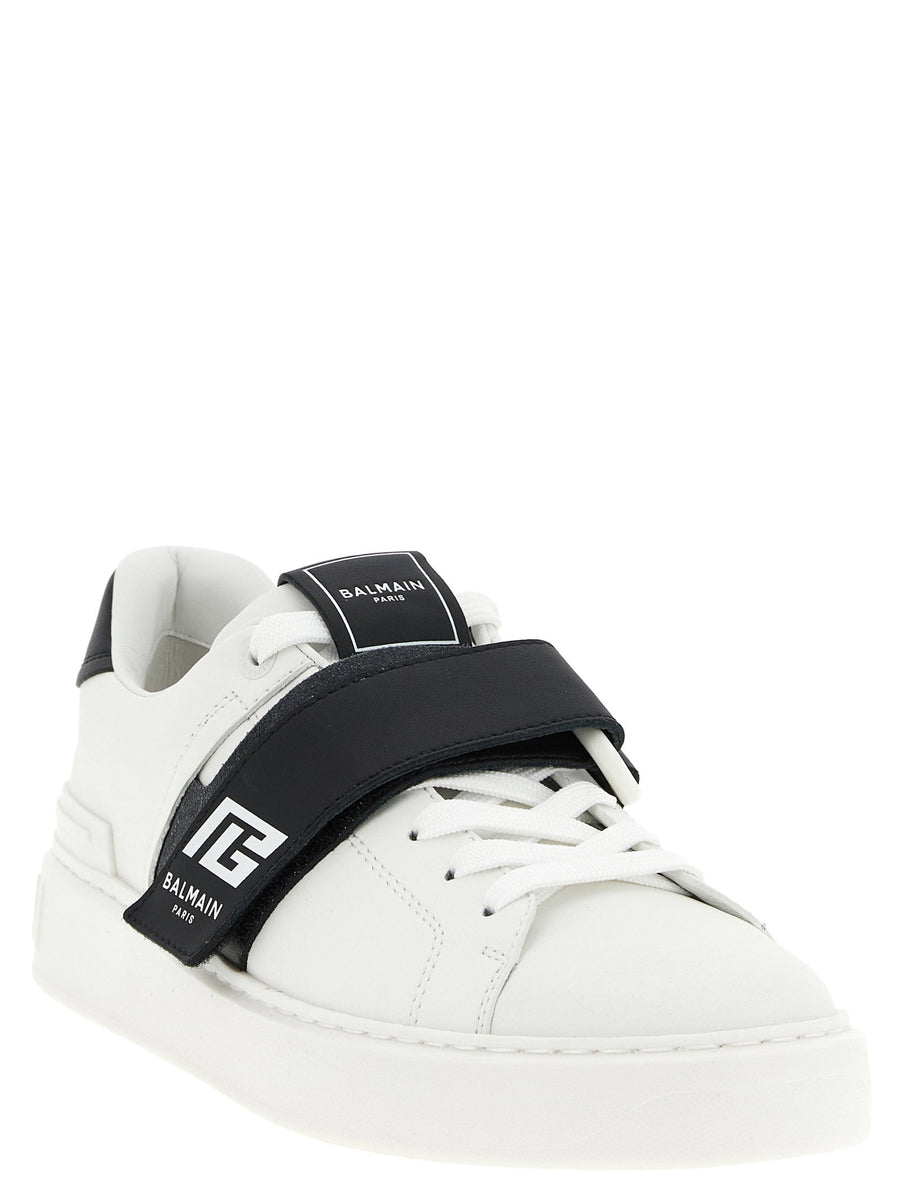 Balmain B Court Sneakers for Men Premium Calfskin Leather Bold Logo Patch White Black