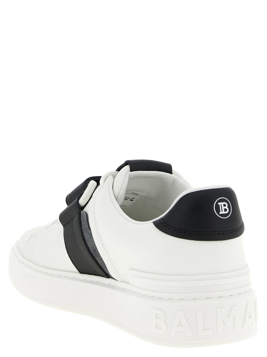 Balmain B Court Sneakers for Men Premium Calfskin Leather Bold Logo Patch White Black