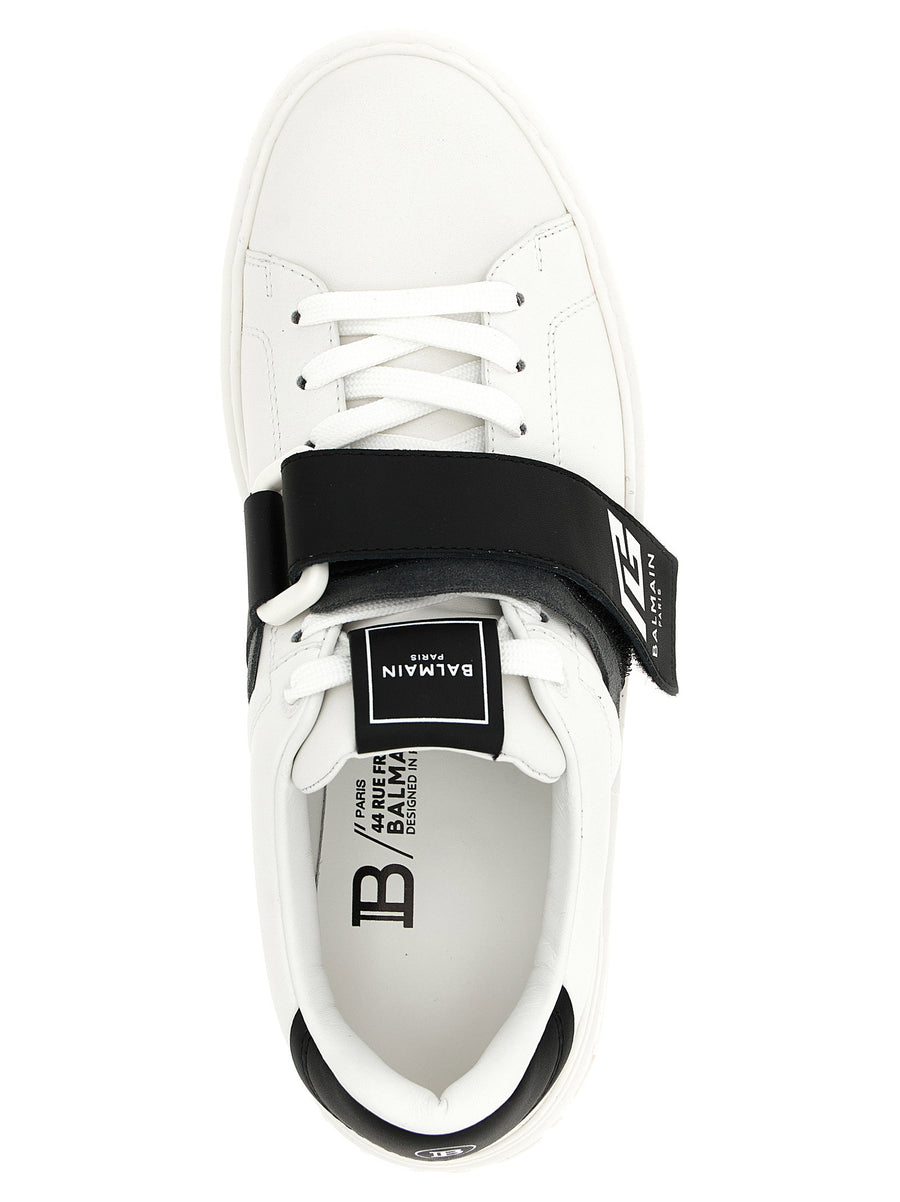 Balmain B Court Sneakers for Men Premium Calfskin Leather Bold Logo Patch White Black