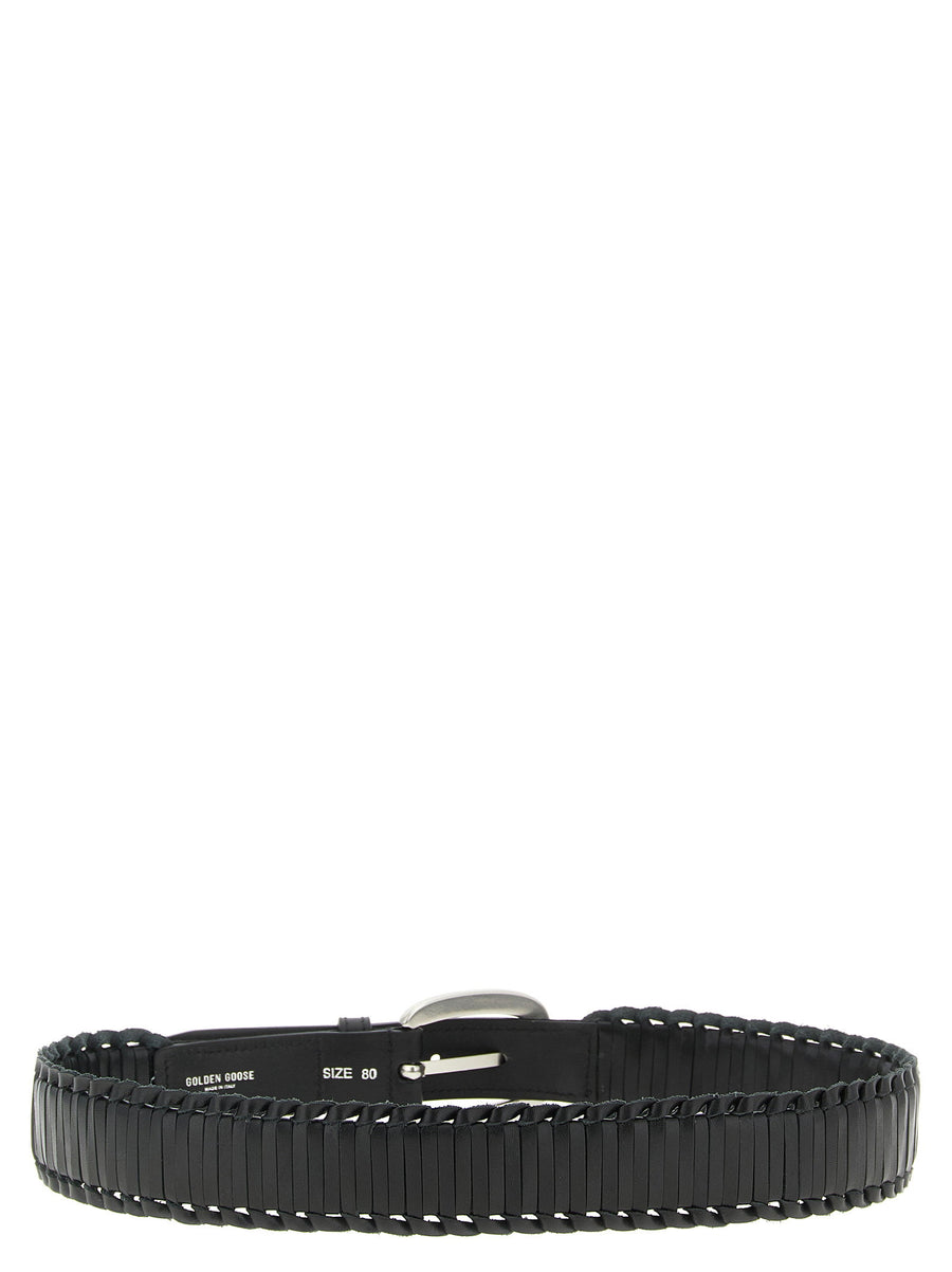 Golden Goose Houston Belt Braided Leather Black Engraved Logo Buckle Women Everyday Luxury