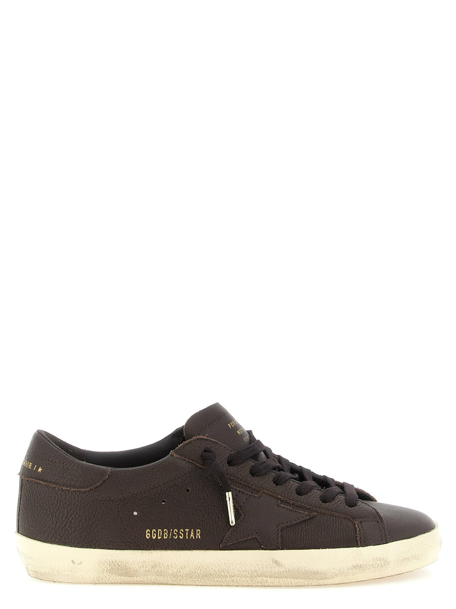 Golden Goose Super Star Brown Leather Sneakers With Star Detail