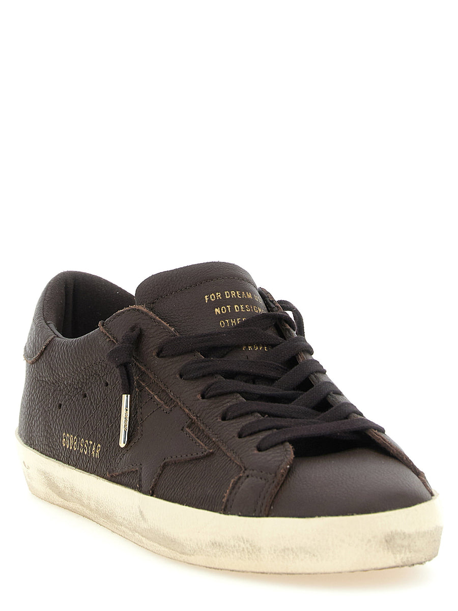 Golden Goose Super Star Brown Leather Sneakers With Star Detail