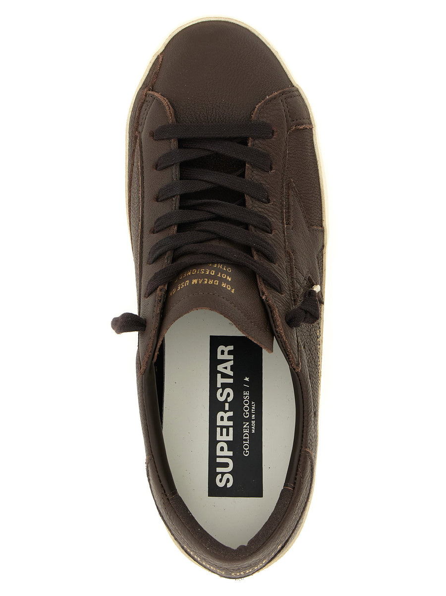 Golden Goose Super Star Brown Leather Sneakers With Star Detail