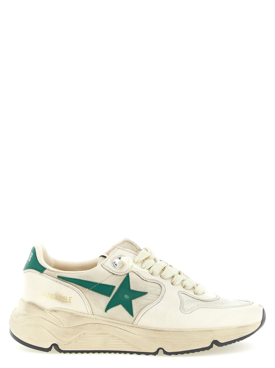 Golden Goose Running Sole Sneakers For Men With Cream Tone And Green Detail