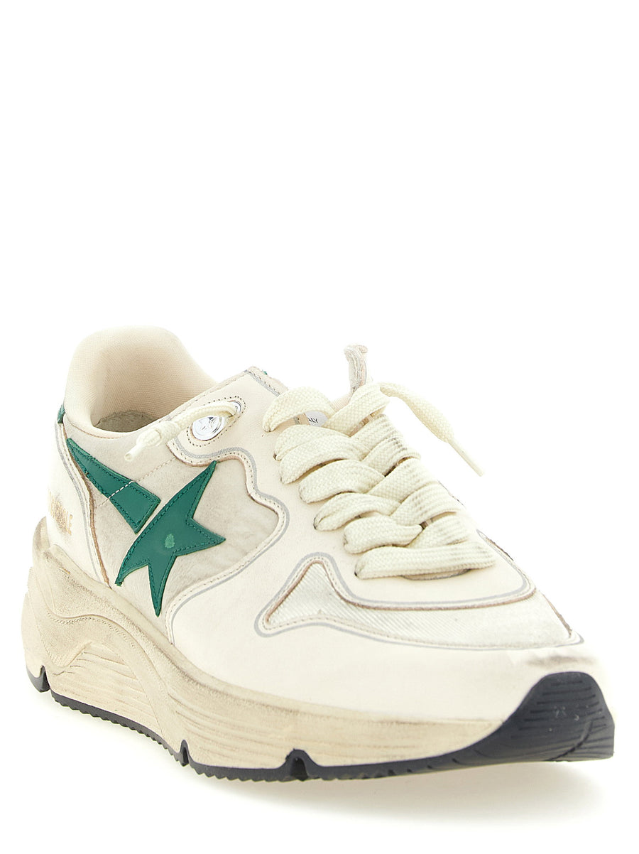 Golden Goose Running Sole Sneakers For Men With Cream Tone And Green Detail