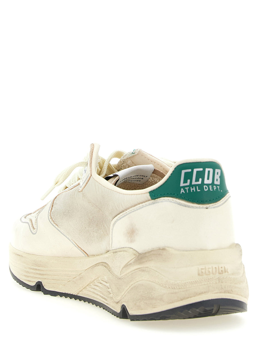 Golden Goose Running Sole Sneakers For Men With Cream Tone And Green Detail