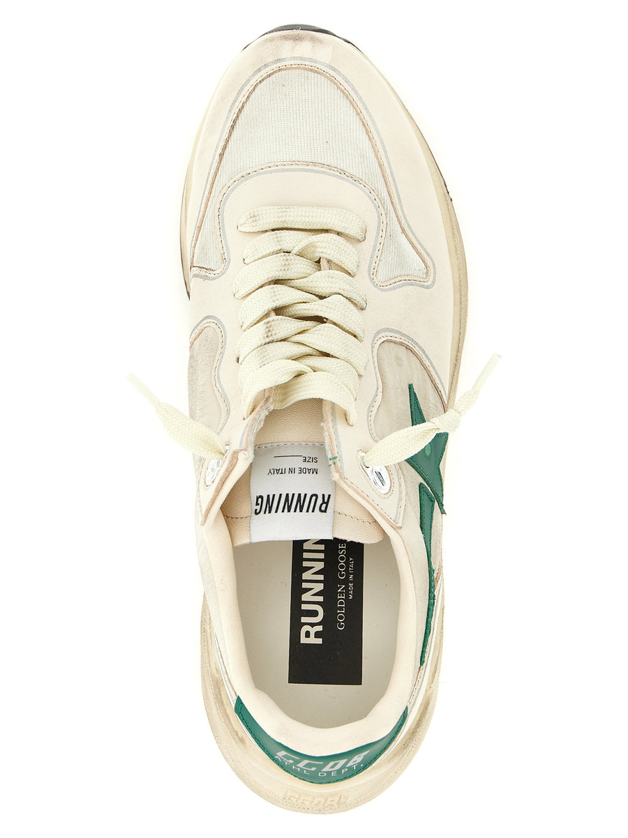 Golden Goose Running Sole Sneakers For Men With Cream Tone And Green Detail