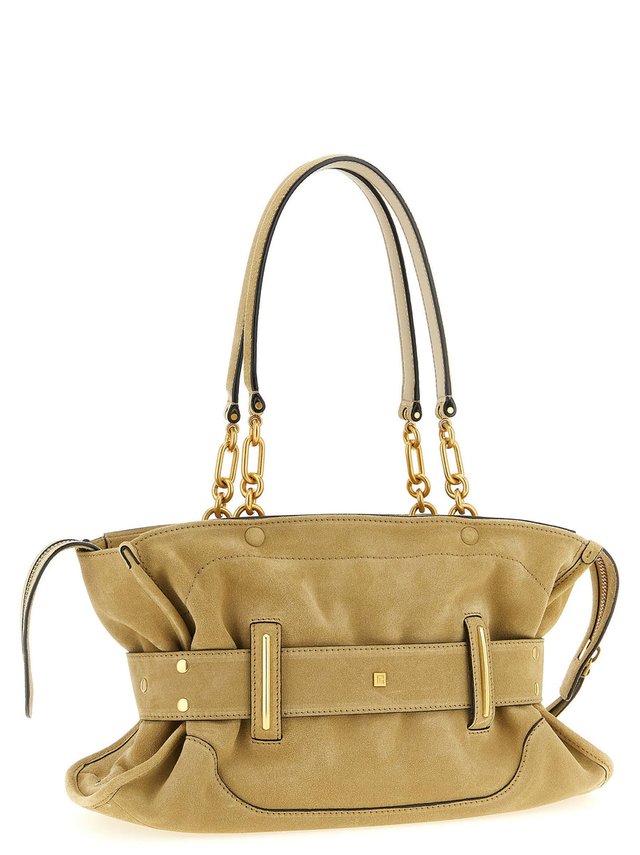 Balmain Anthem Shoulder Bag For Women With Signature Belt Buckle And Calfskin Beige