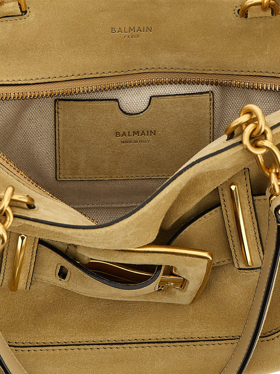 Balmain Anthem Shoulder Bag For Women With Signature Belt Buckle And Calfskin Beige