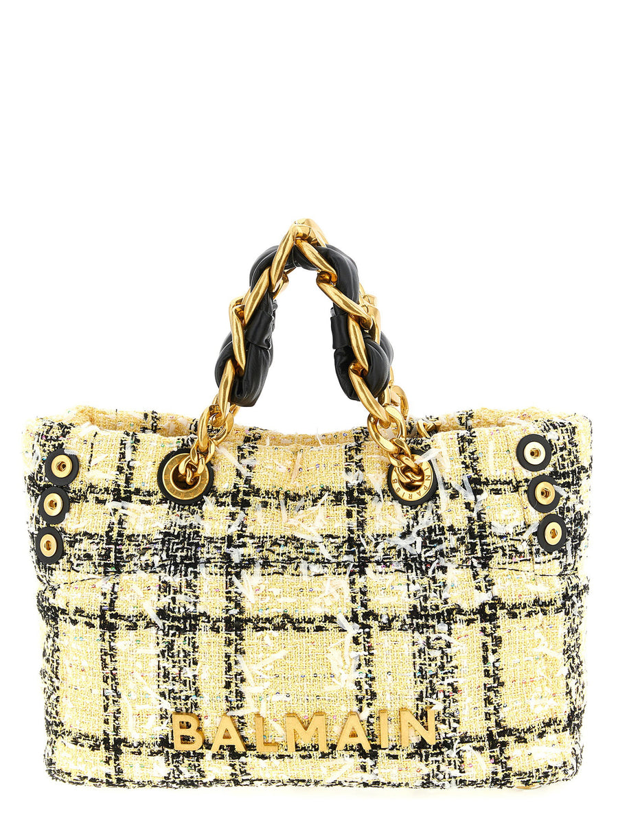Balmain Soft Cabas Small Shopping Bag Magnetic Closure Tweed Fringe Multicolor For Women