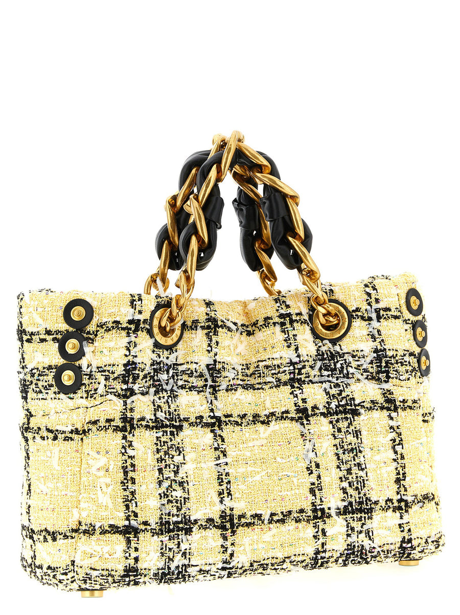 Balmain Soft Cabas Small Shopping Bag Magnetic Closure Tweed Fringe Multicolor For Women