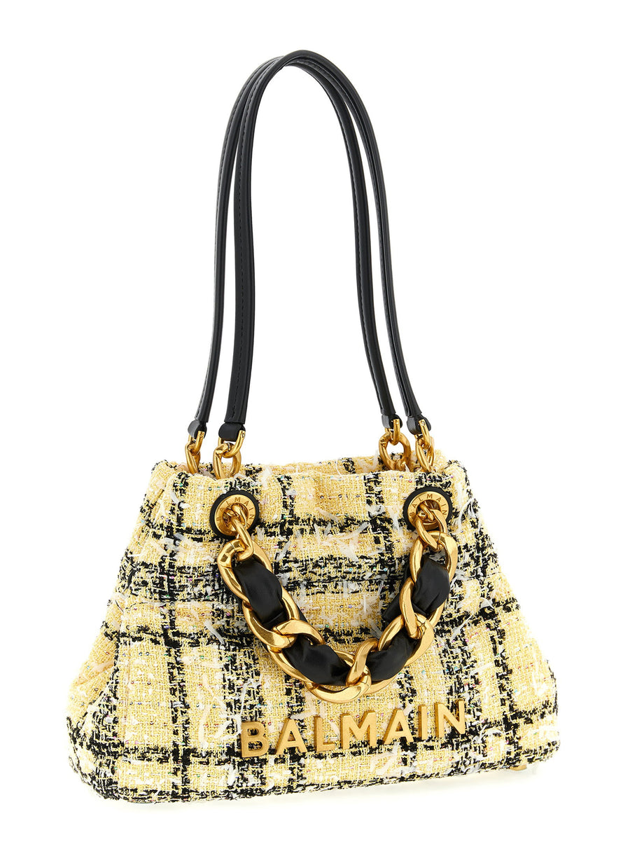 Balmain Soft Cabas Small Shopping Bag Magnetic Closure Tweed Fringe Multicolor For Women