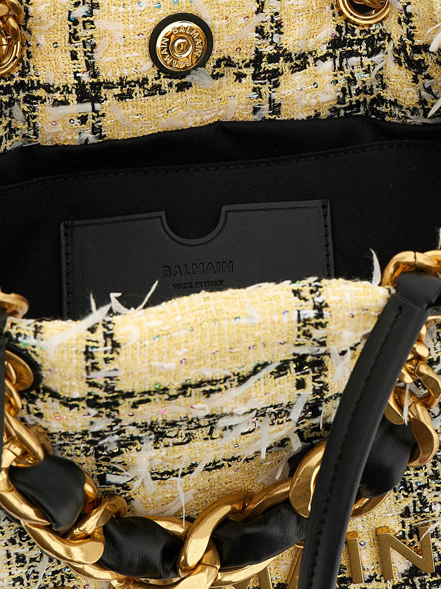 Balmain Soft Cabas Small Shopping Bag Magnetic Closure Tweed Fringe Multicolor For Women