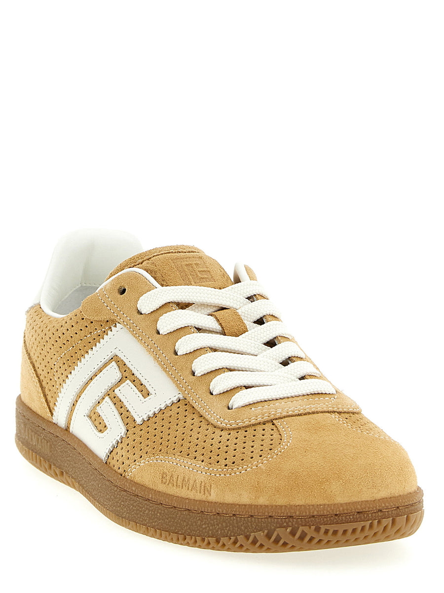 Balmain Suede Sneakers For Women Luxurious Beige Upper With Leather Inserts Spring Summer 2026