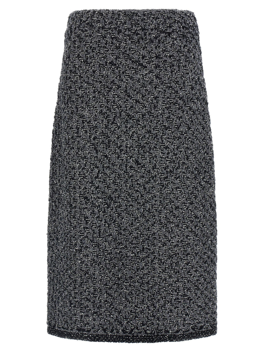 Fabiana Filippi Blue Tweed Denim Midi Skirt With Subtle Sparkle For Elegant Women