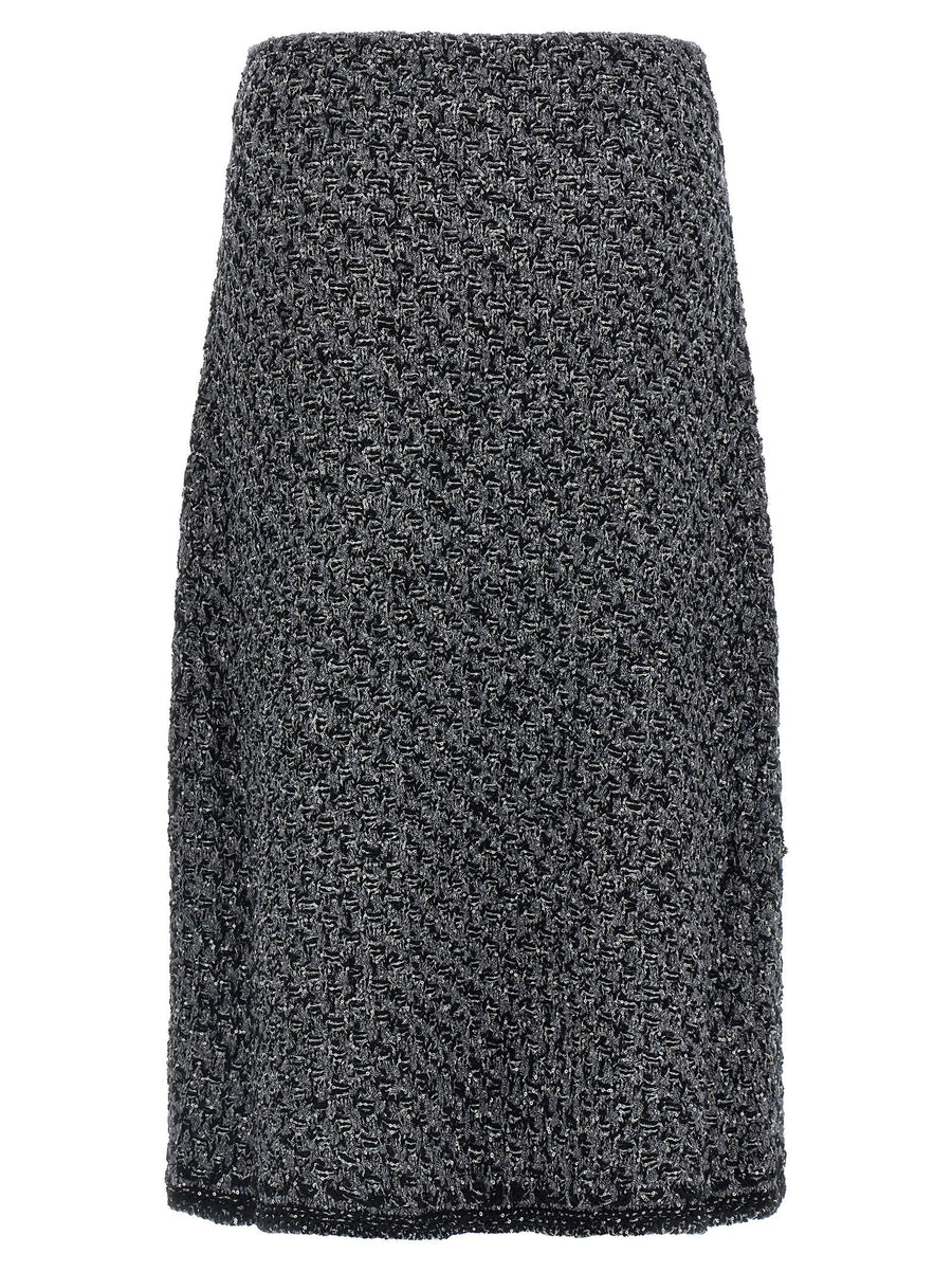 Fabiana Filippi Blue Tweed Denim Midi Skirt With Subtle Sparkle For Elegant Women