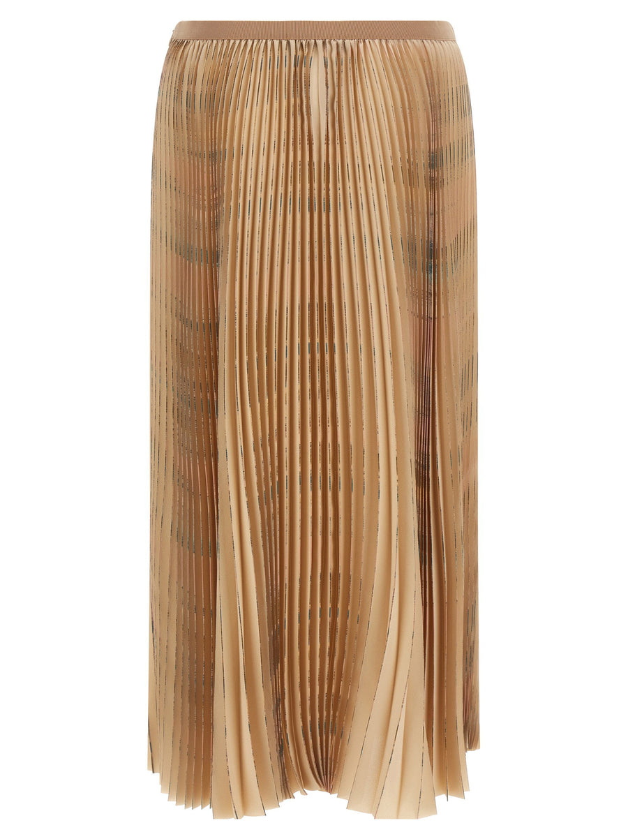 Fabiana Filippi Pleated Skirt Beige Midi With Elastic Waistband For Women Office Elegance