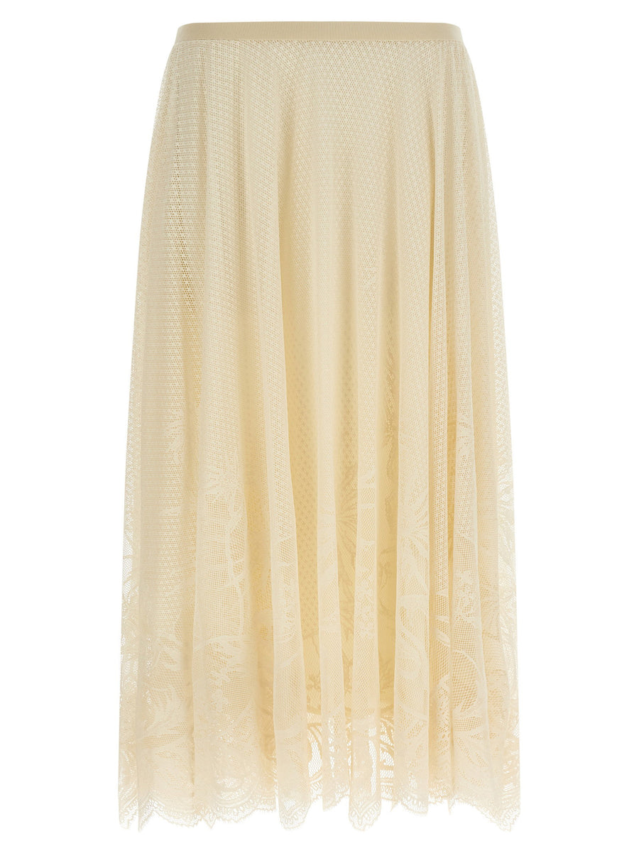 Fabiana Filippi Lace Skirt Removable Underskirt Beige Crocheted Midi For Women Luxury