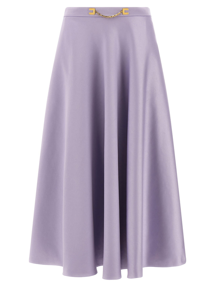 Elisabetta Franchi Duchesse Midi Skirt Purple With Front Logo Pockets Flared Silhouette For Women Officewear