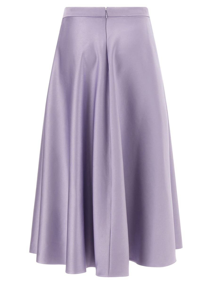 Elisabetta Franchi Duchesse Midi Skirt Purple With Front Logo Pockets Flared Silhouette For Women Officewear