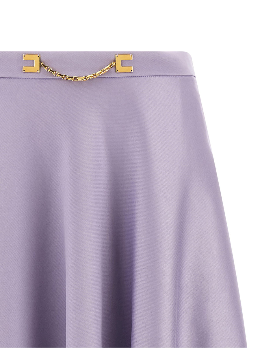 Elisabetta Franchi Duchesse Midi Skirt Purple With Front Logo Pockets Flared Silhouette For Women Officewear