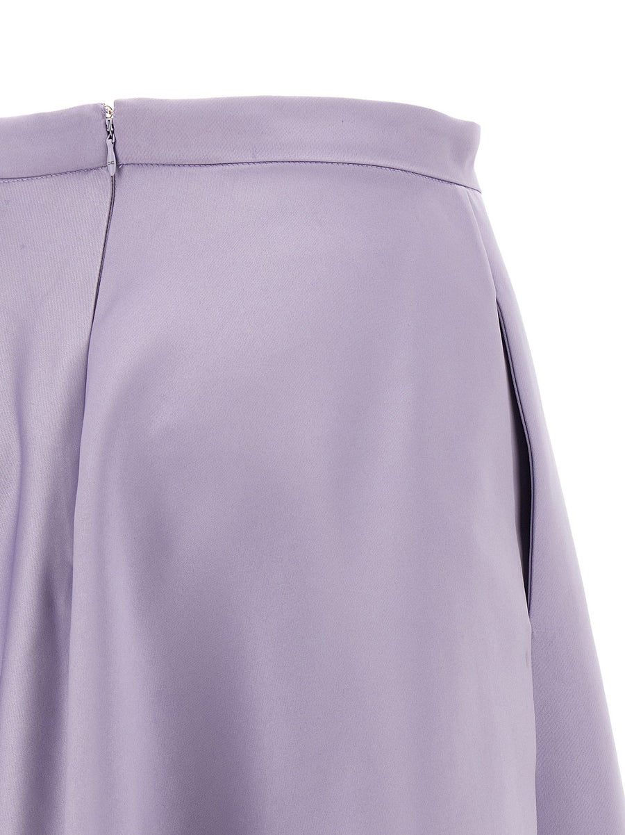 Elisabetta Franchi Duchesse Midi Skirt Purple With Front Logo Pockets Flared Silhouette For Women Officewear