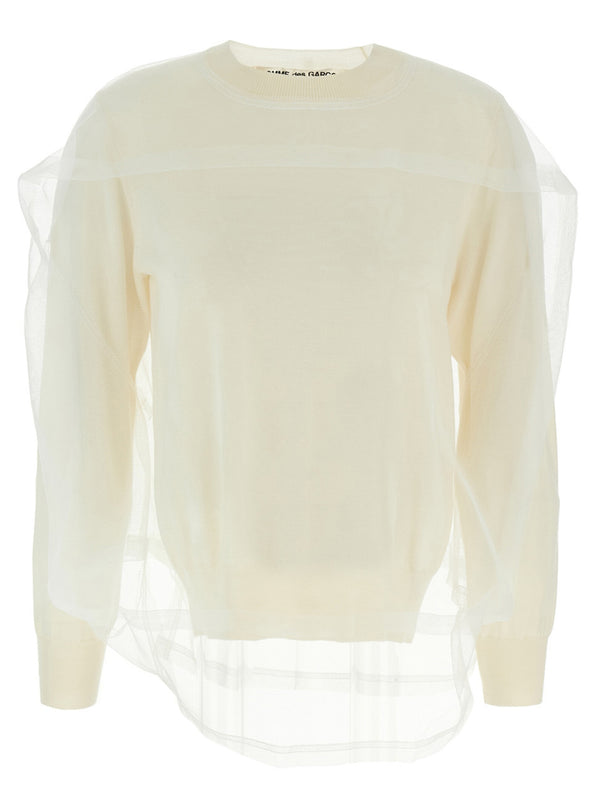 Comme Des Garcons Tulle Sweater For Women Refined Wool Knit With Multilayer Tulle Detail