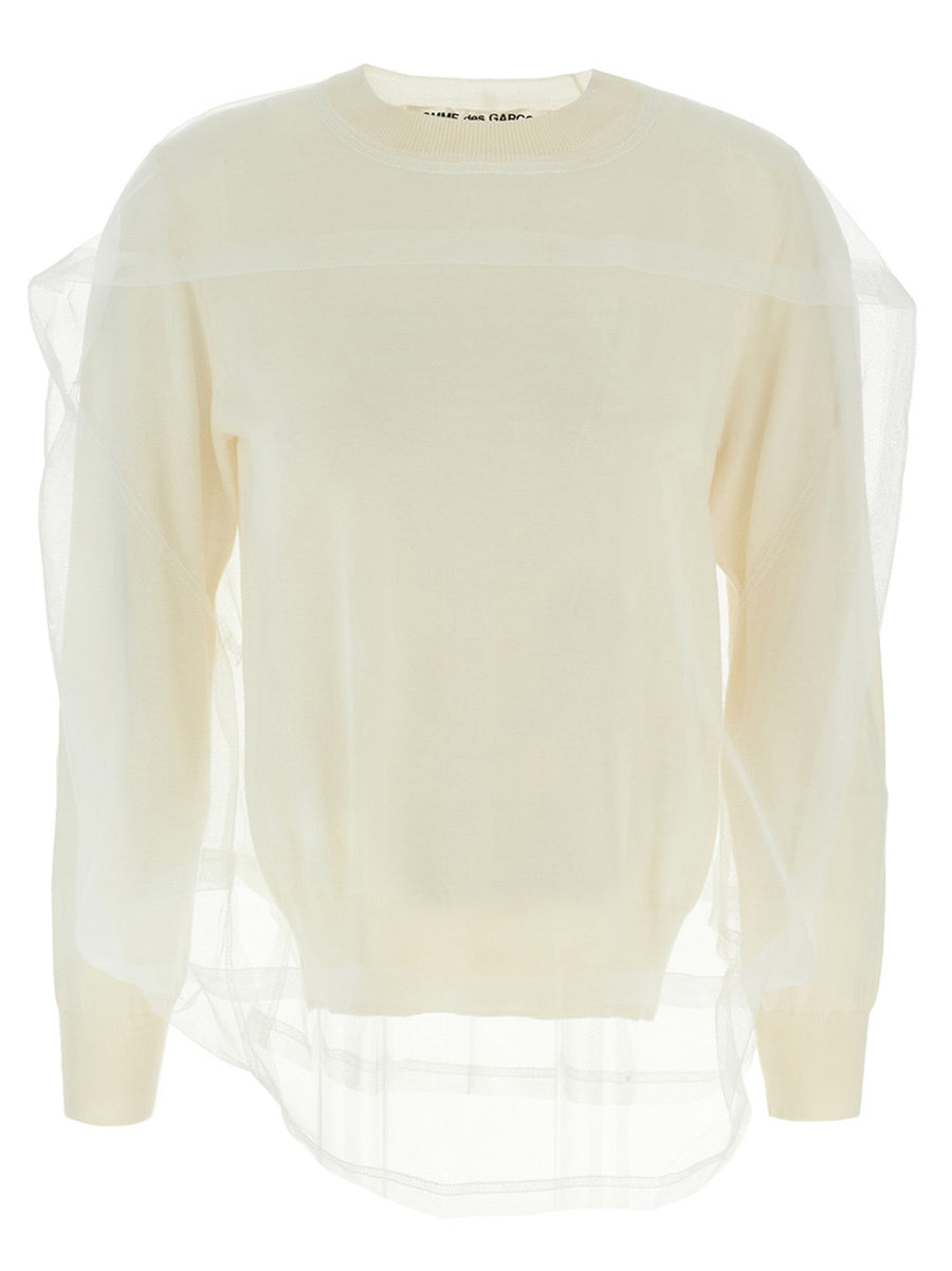 Comme Des Garcons Tulle Sweater For Women Refined Wool Knit With Multilayer Tulle Detail