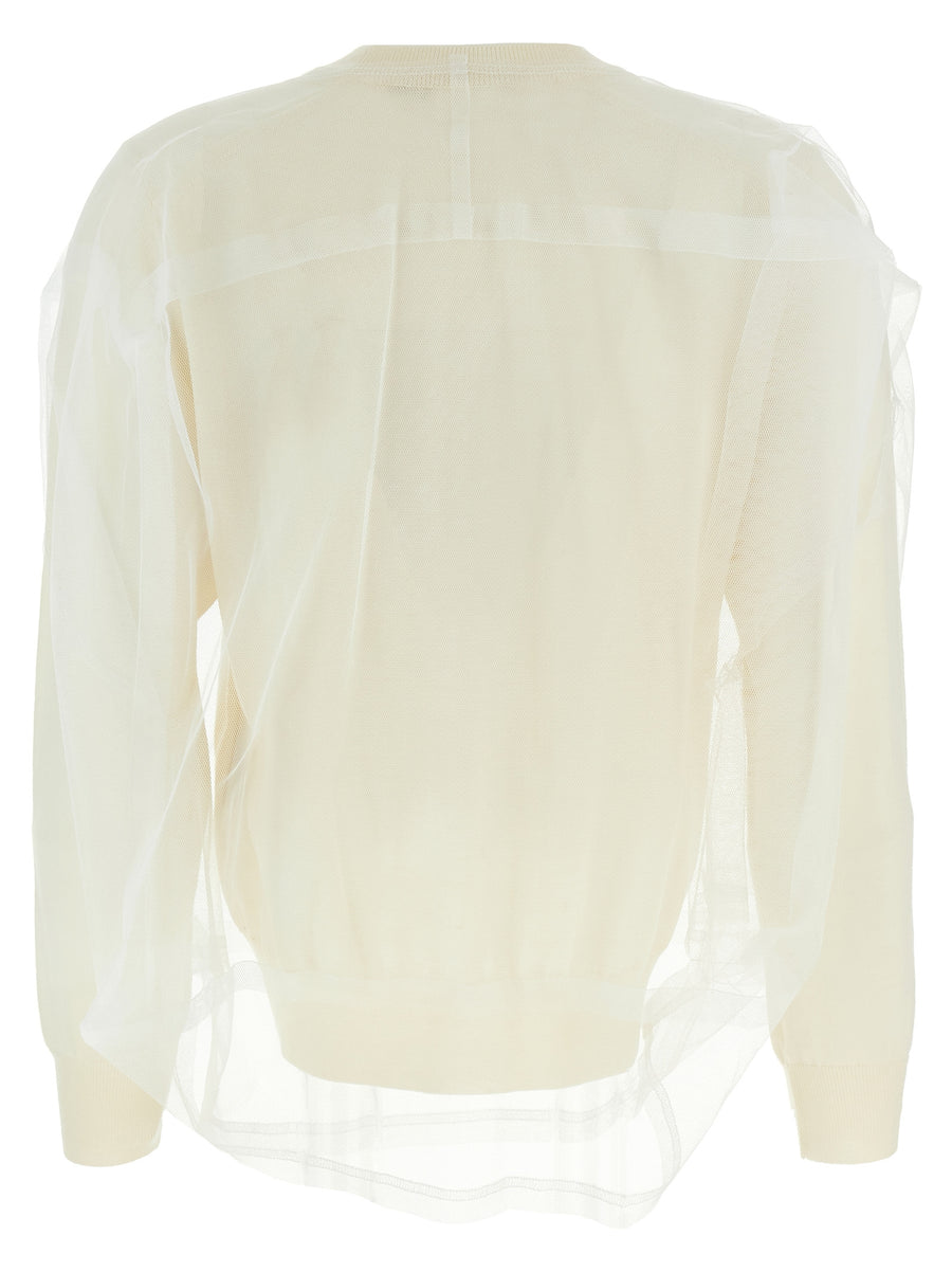 Comme Des Garcons Tulle Sweater For Women Refined Wool Knit With Multilayer Tulle Detail